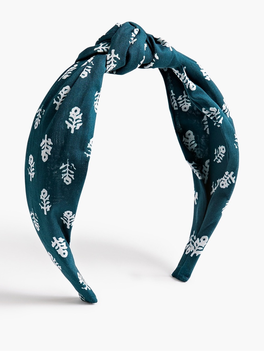 New J. Crew Peacock Ivory Printed Knot Headband Teal Dark Green Cotton Woven